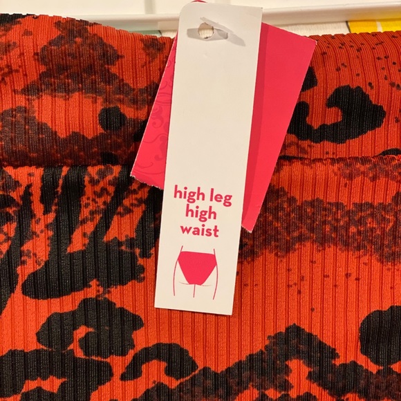 Red Leopard High Waist Swim Bottoms - Picture 5 of 6